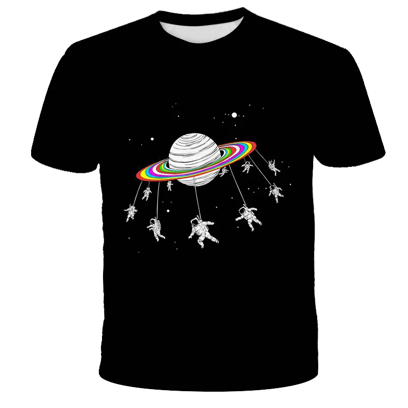 Prostor, cirkus, T-shirt Fant Noro T-shirt astronavt vrh in T-shirt party T-shirt črna kratek rokav dekle obleke poletje risanka