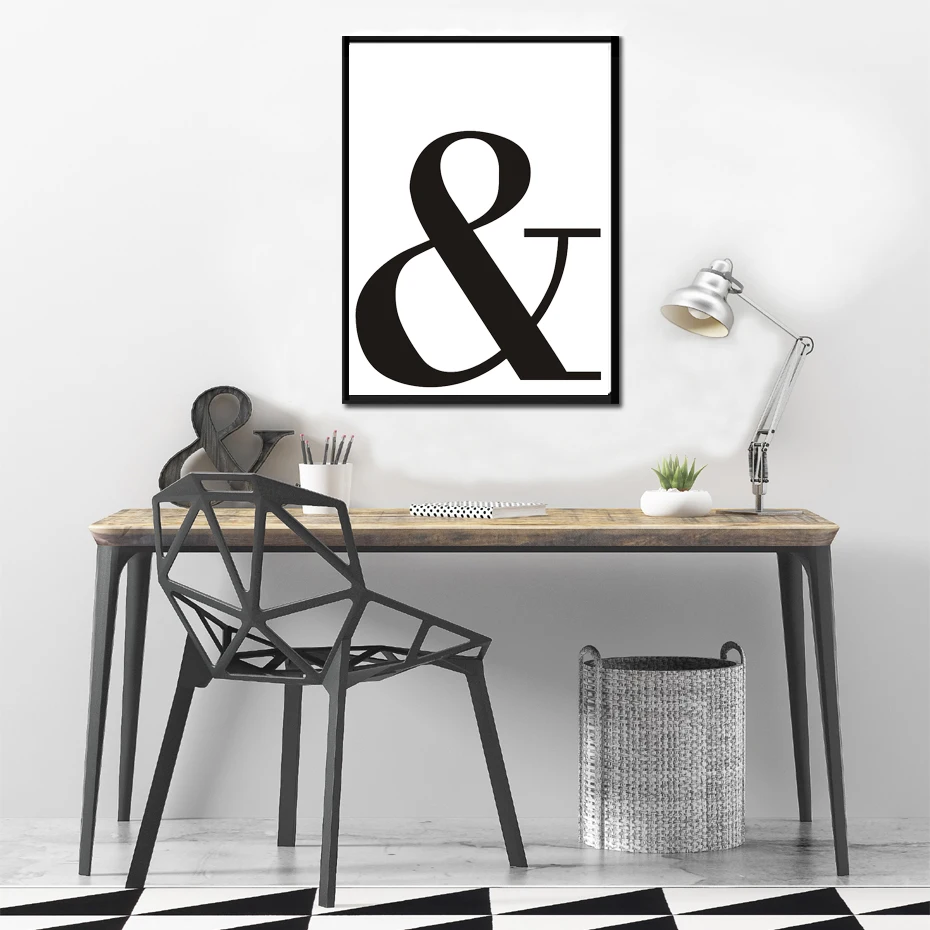 Črna in Bela Ampersand Črke Slikarstvo na Platno Tipografija Steni Sliko Umetnosti Plakatov, Tiskanje Doma Okraski Brez Okvirja