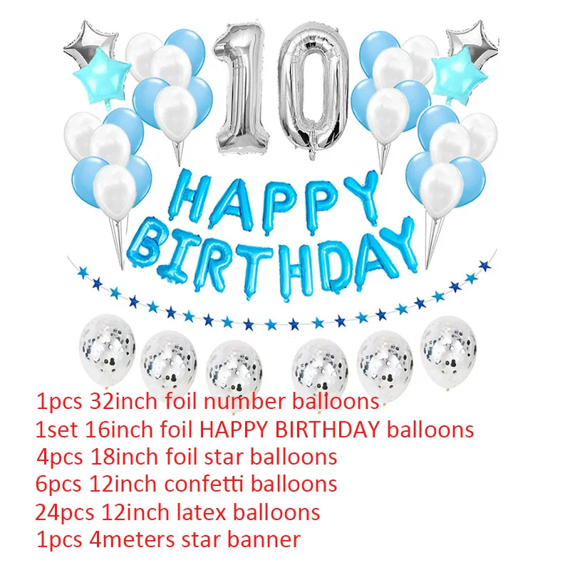 38pcs Število 10 Folija Baloni 10 Let Happy Birthday Party Okraski Desetino 10. Fant Dekle Dobave Deset Obletnico