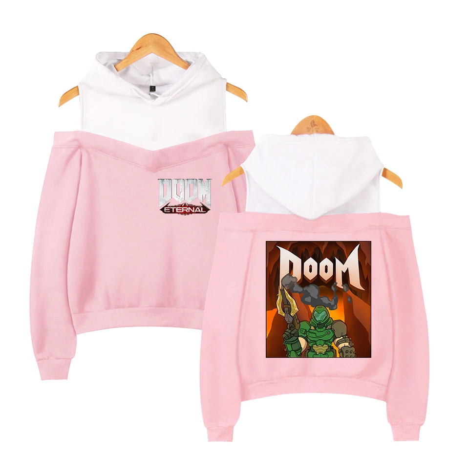 2020 Aikook Off-the-ramo hoodie ženske Novi Hot Pink Modni Tisk Seksi Doom Večno ramenski Priljubljena Majica Coats vrhovi