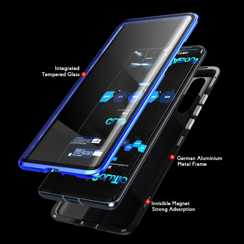 Magnetni Absorpcije Kovin Flip Primeru Telefon Za Huawei P30 Pro Lite Zajema Dvojno Stranicami, Kaljeno Steklo Huawei P30Pro P30Lite Fundas