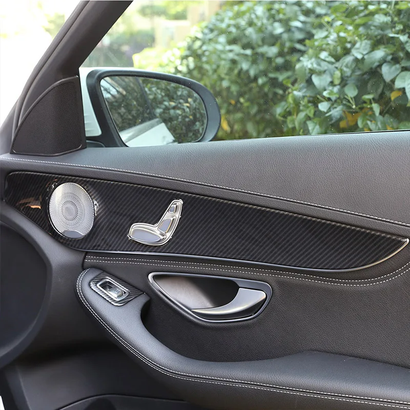 Novo Za Mercedes Benz C Razred W205 C180-2018 ABS Chrome Ogljikovih Vlaken Slog Notranjosti Vrat Dekoracijo Plošča Pokrov Okraskov 4pcs