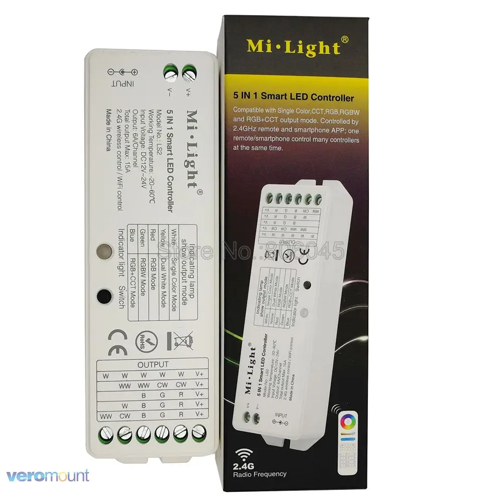 Mi.Svetloba LS2 2.4 G Brezžični Nadzor DC12V-24V 15A 5 v 1 Smart LED Krmilnik za Eno Barvo, SCT, RGB,RGBW,RGB+SCT LED Trakovi