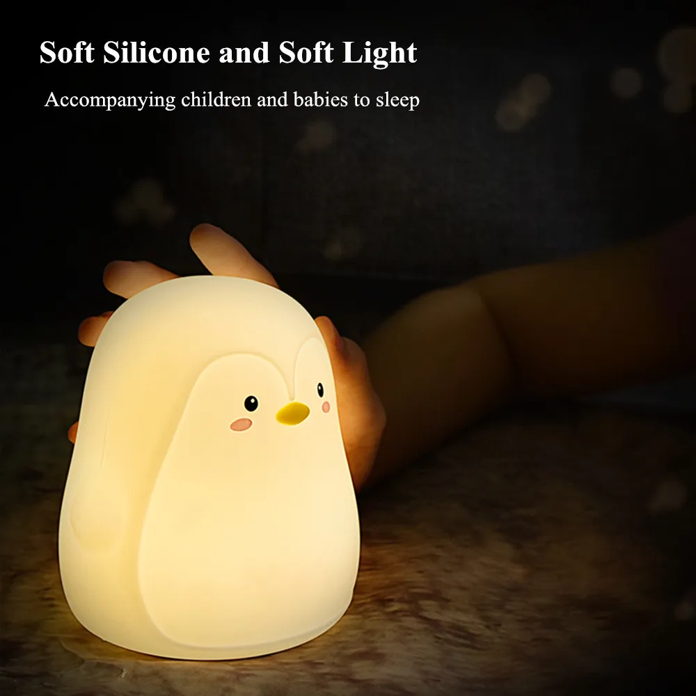 Risanka Silikonski Pingvin LED Night Light Touch Senzor Pisane USB Polnilne Spalnica Postelji Lučka za Otroke, Otroci Baby Darilo