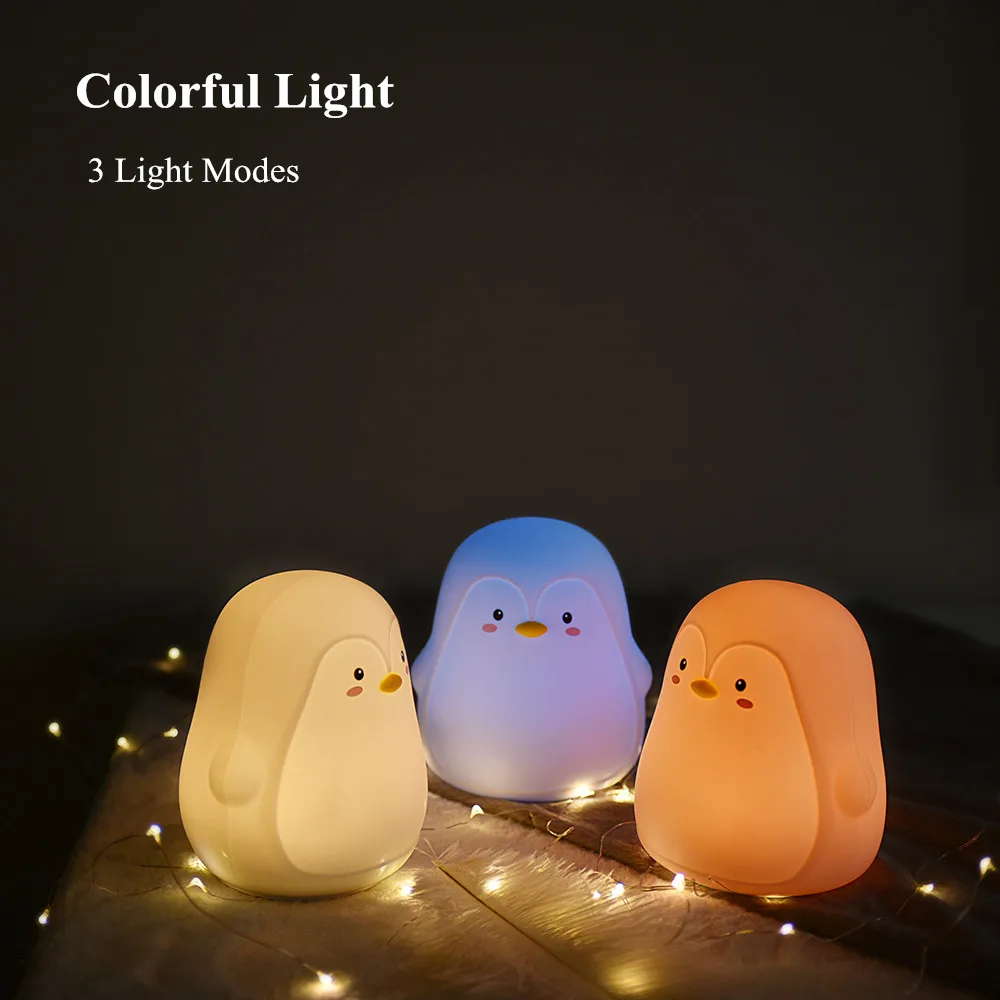 Risanka Silikonski Pingvin LED Night Light Touch Senzor Pisane USB Polnilne Spalnica Postelji Lučka za Otroke, Otroci Baby Darilo