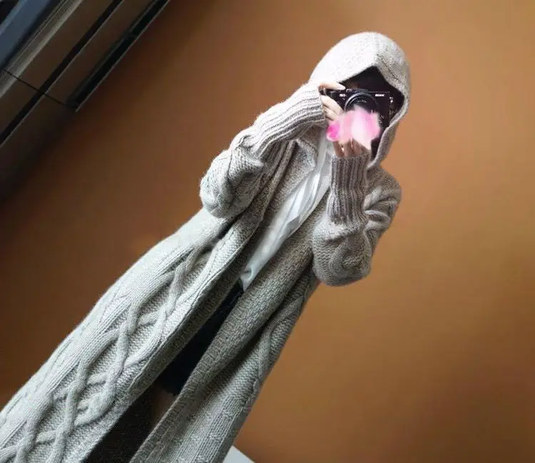 Pozimi leta 2020 Hooded korejski Pulover, Jakna Ženske Ekstra Dolgo Leni Svoboden Cardigan