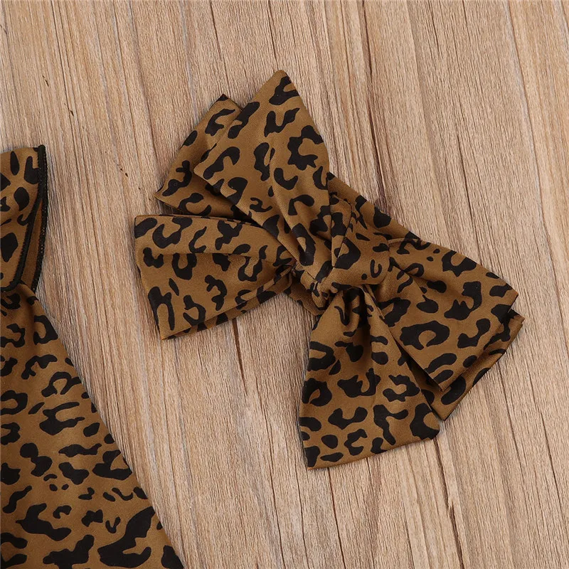 Newborn Baby Toddler Dekleta Fantje brezplačna dostava Oblačila Leopard tiskanja Hlače lok Glavo Ruffle dolg rokav Obleka, Obleke 3pc