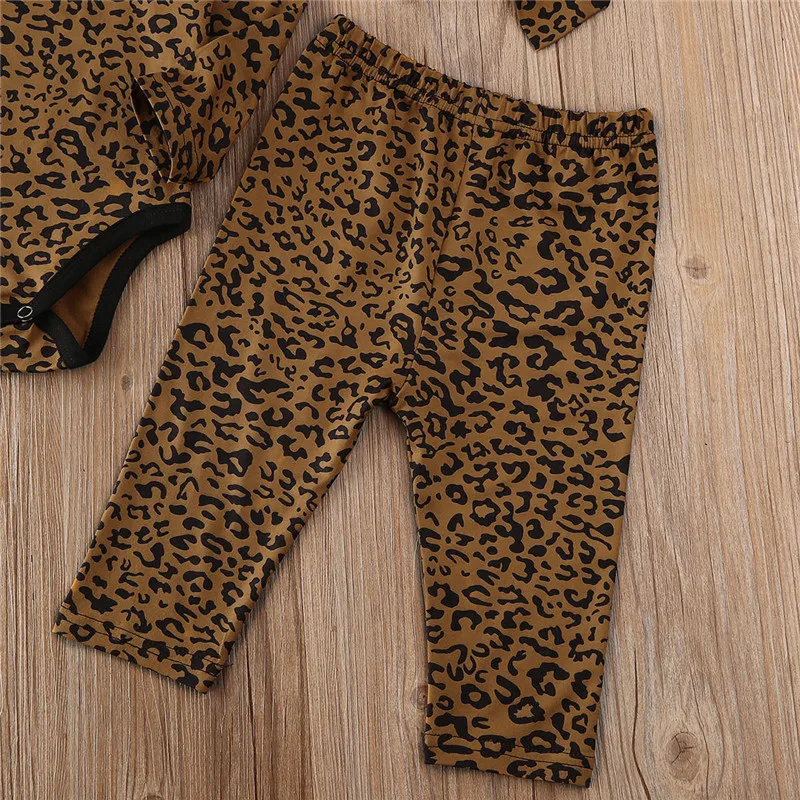 Newborn Baby Toddler Dekleta Fantje brezplačna dostava Oblačila Leopard tiskanja Hlače lok Glavo Ruffle dolg rokav Obleka, Obleke 3pc