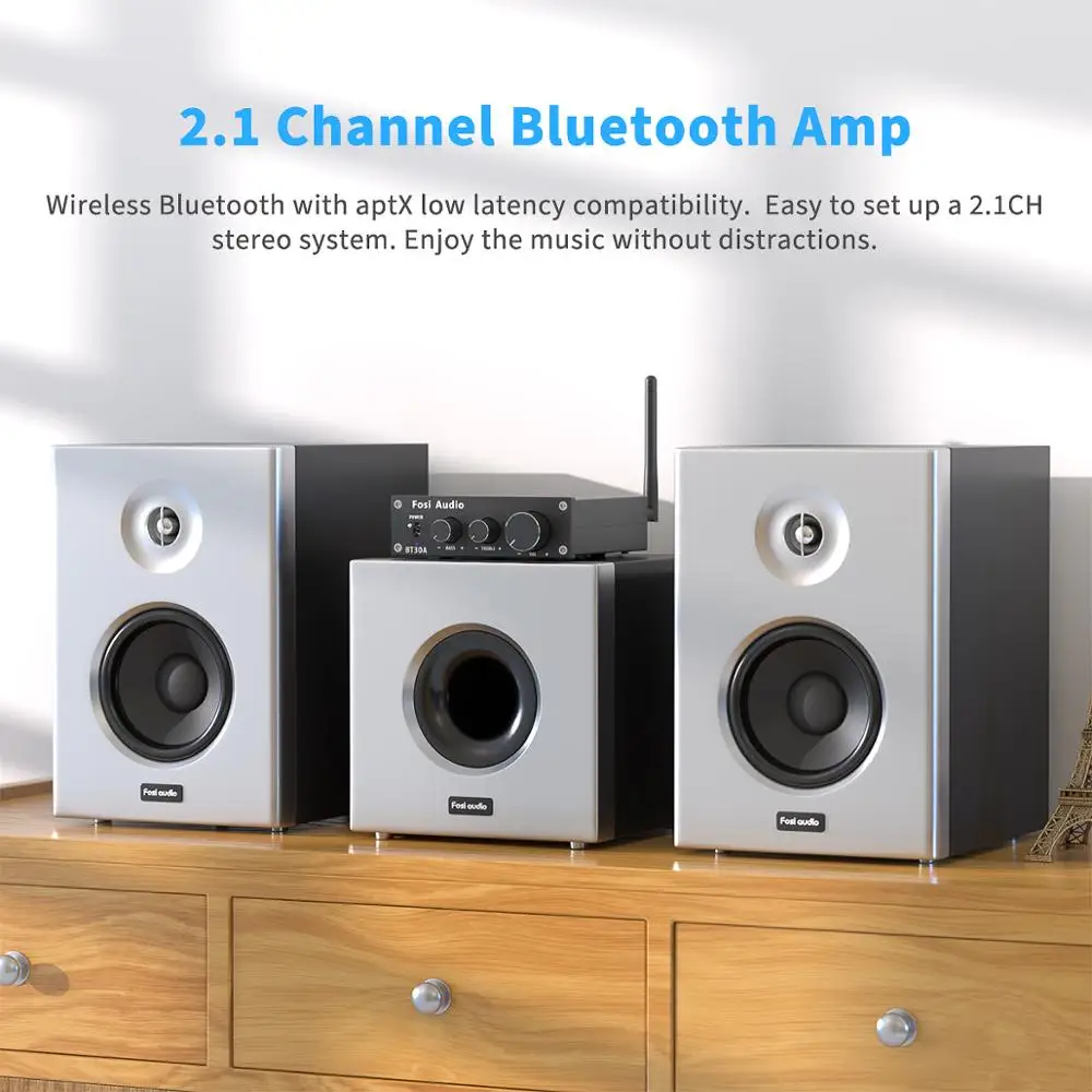 Fosi Avdio 2.1 Kanalni Digitalni Bluetooth Amp Bass & Visoki Stereo Audio Ojačevalnik Za Dom Pasivni Zvočniki Subwoofer BT30A