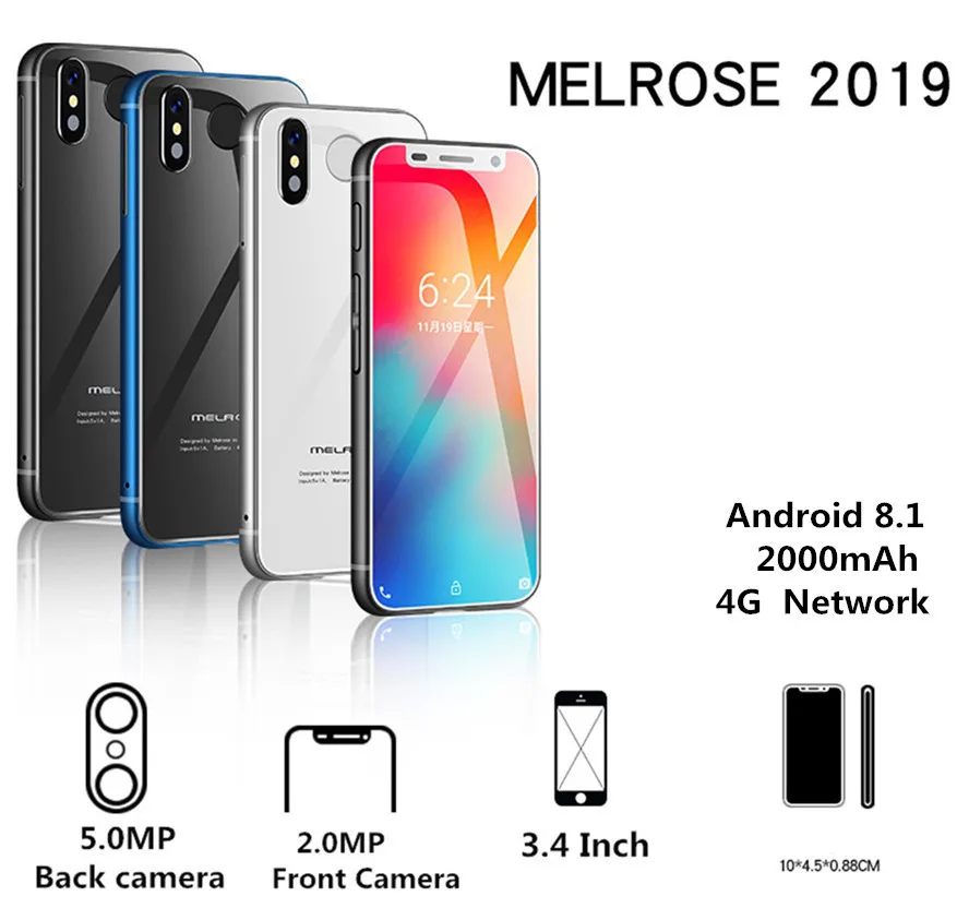 Super Mini Melrose 2019 4G Lte Najmanjši Pametni telefon 3.4