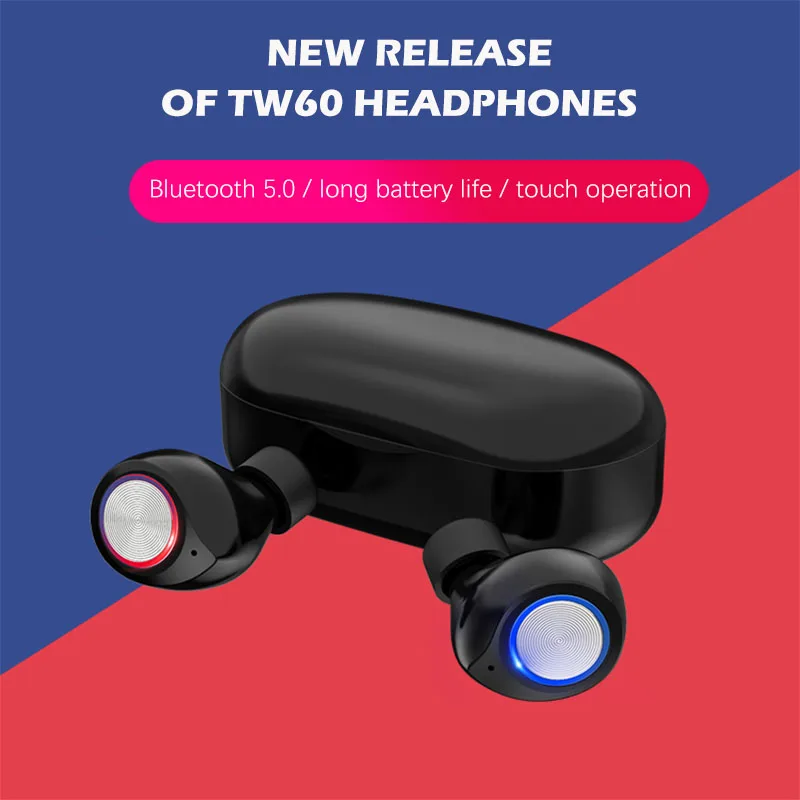 TWS Bluetooth Slušalke Touch Kontrole Tw60 Res Brezžične Slušalke Čepkov Šport z Mic IPX5 Vodotesne Slušalke Polnjenje-Primeru