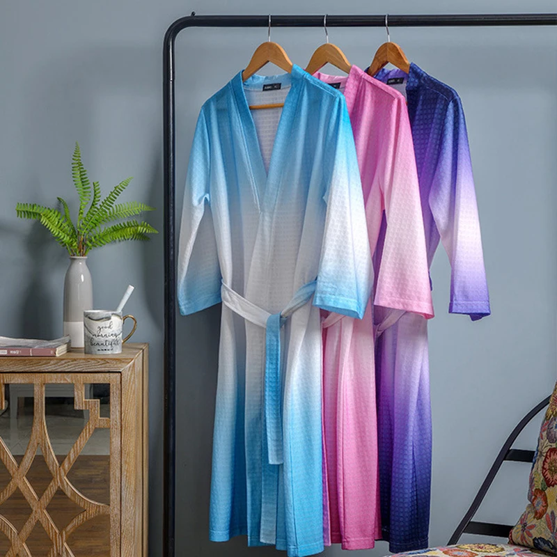 Nove Unisex Vaflji Prezračevanje Kimono Plašč kopalni plašč Žensk In Moških Oblačilih, Gradient Mehko Oblačilih, Poleti In Jeseni vode uvajanje Robe