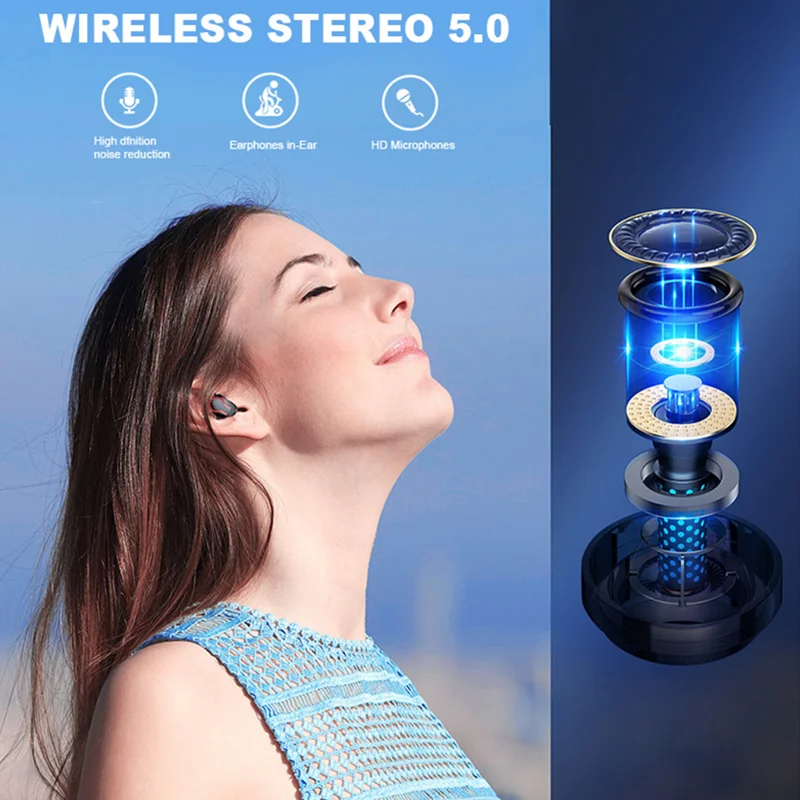 Q66 Slušalke V5.0 Bluetooth HD Stereo Slušalke Dotik LED Šport Vodotesne Slušalke Z Dvojno Mic 6000mAh Polnjenje Primeru
