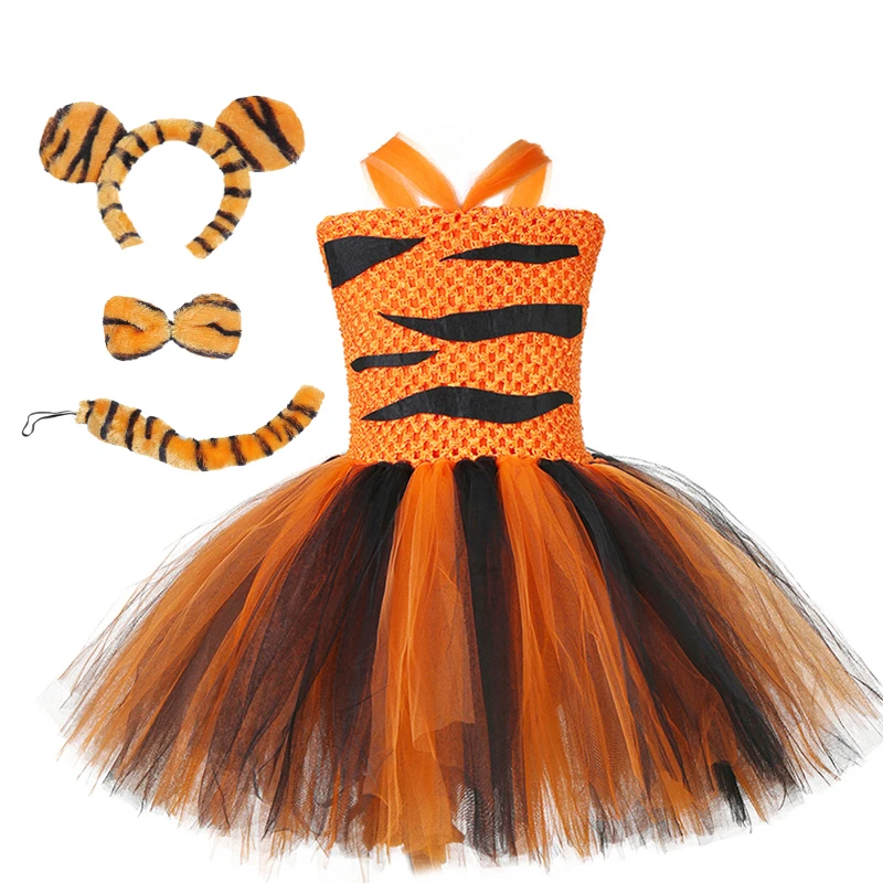 Dekleta Tiger Cosplay Kostum Komplet Dojenček Otroci Rojstni Dan Živali Stranka Tutu Obleko Otroka Halloween Šoli Opravljajo Oblačila, Ki