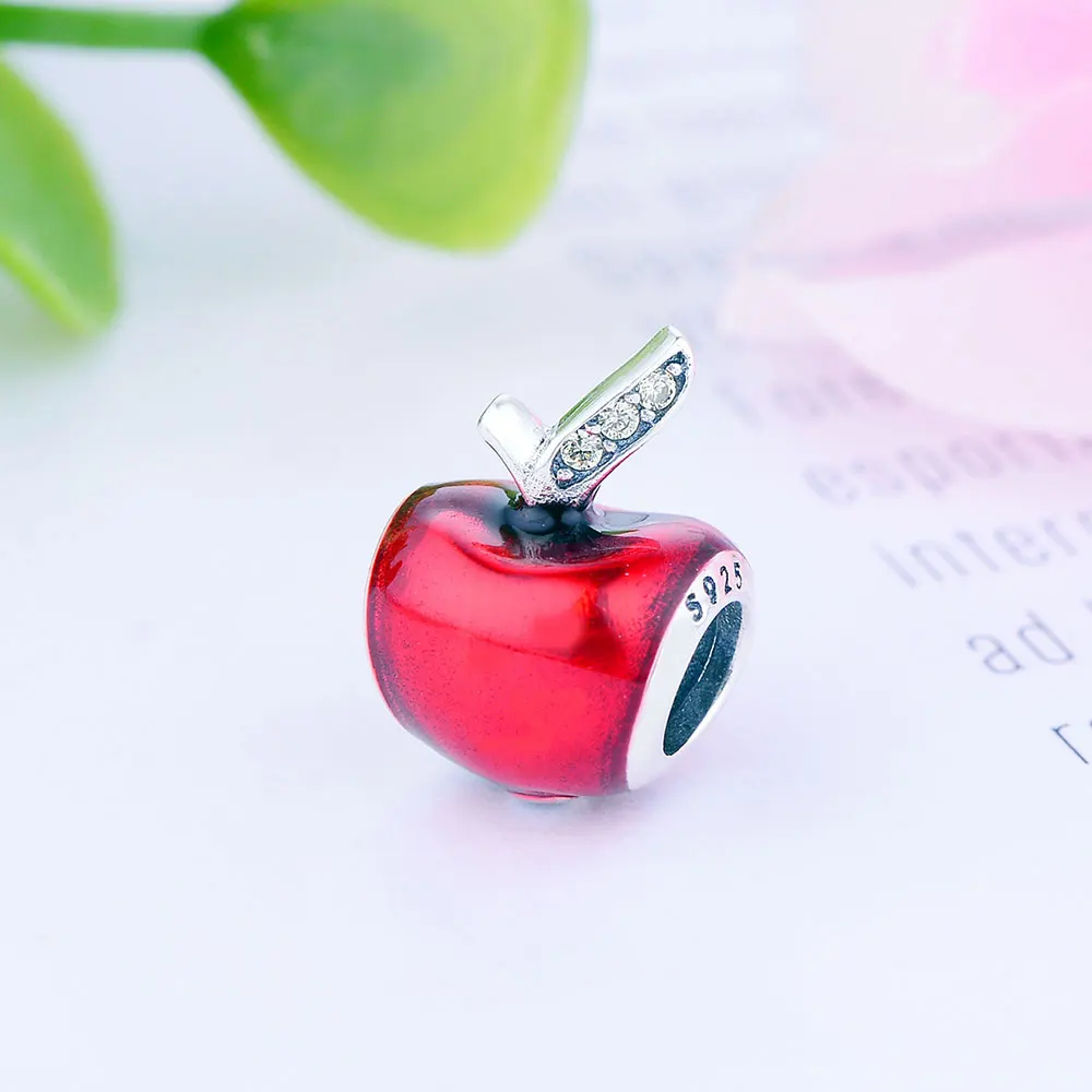 Berloque Pravi 925 Sterling Srebrni Red Emajl Apple Čar Kroglice Fit Original Čare Zapestnice Nakit za Ženske