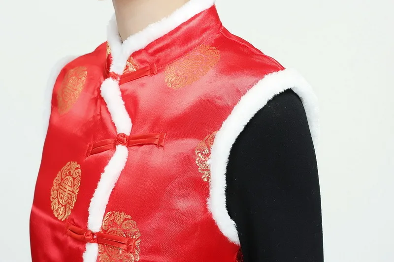 Kitajsko Novo Leto Oblačila Moški Ženske Telovnik Rdeče Krzno Debelo, Toplo Jakno Tang Obleko Zimsko Pomladni Festival Uspešnosti Obrabe