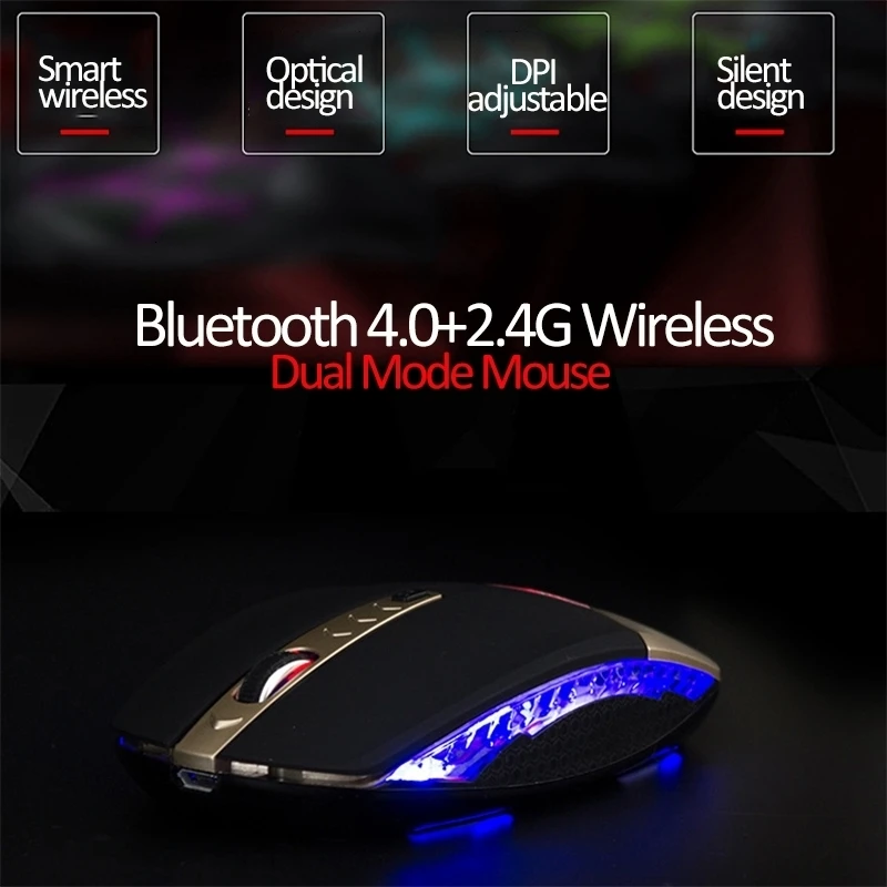 Bluetooth 4.0 Miško+Brezžična 2,4 GHz Polnilna Tiho Gaming Dual-Mode Miši Računalnik Mause Za Prenosne Računalnike