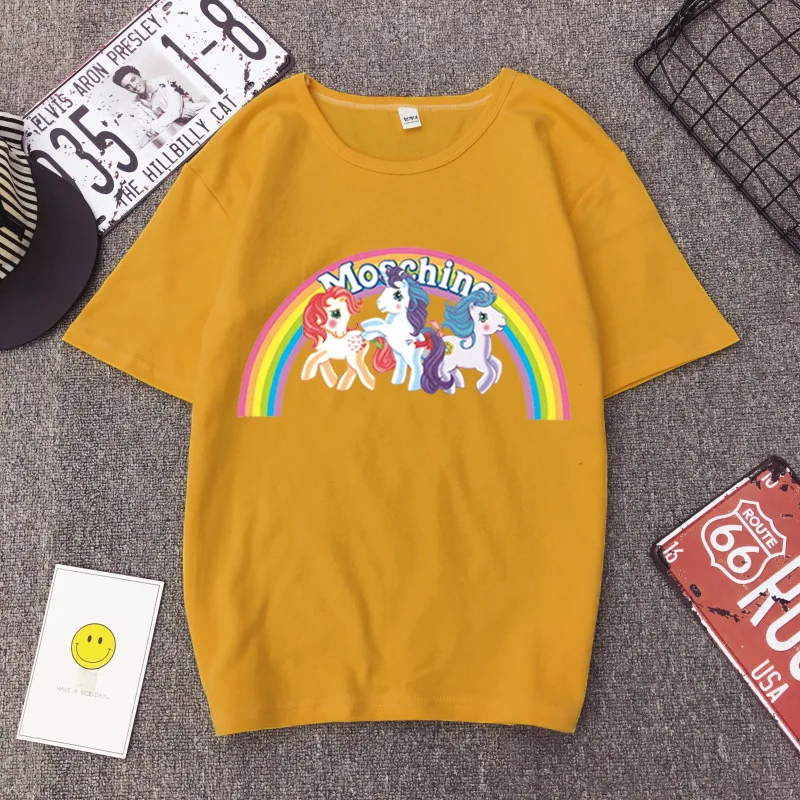 Ulične Vrhovi Harajuku Rainbow Unicorn Ponija T-Shirt Moških in Žensk, Parov Svoboden Kratek Rokav ulzzang majica s kratkimi rokavi Ženske Roza