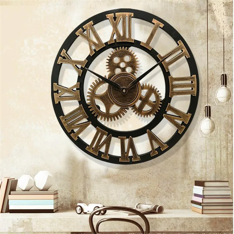 3D velike classic vintage lesene stenske ure retro orodje, ki visi ura Rimsko številko horologe Evropski stil dnevna soba dekor