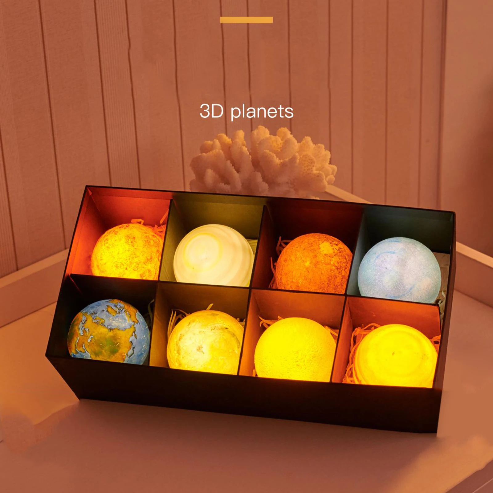 8 Kos 3D Planet Noč Svetlobe USB Touch Kontrole Galaxy Svetilko z Leseno Stojalo
