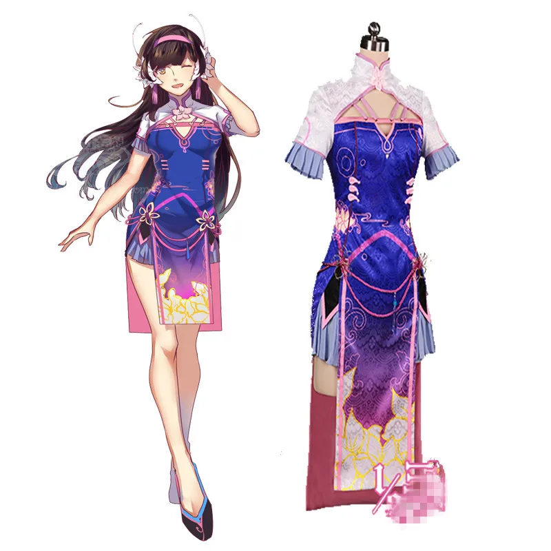 2020 Nov Dizajn Igra POTEK Dva Kostume, D. va Cosplay Cheongsam Obleke Za Dekleta Modra Seksi Žensk Halloween Fazi Oblačila