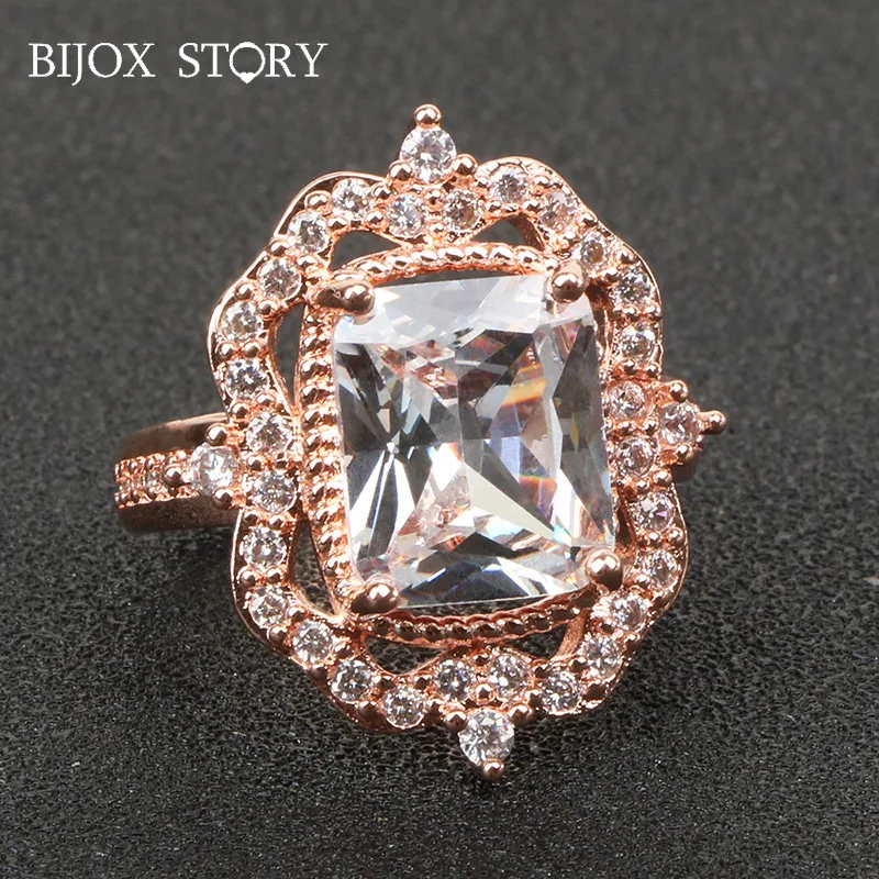 BIJOX ZGODBA 925 sterling srebrni prstan z geometrijsko cirkon dragih kamnov, romantično poroko udejstvovanje stranka nakit prstani za ženske