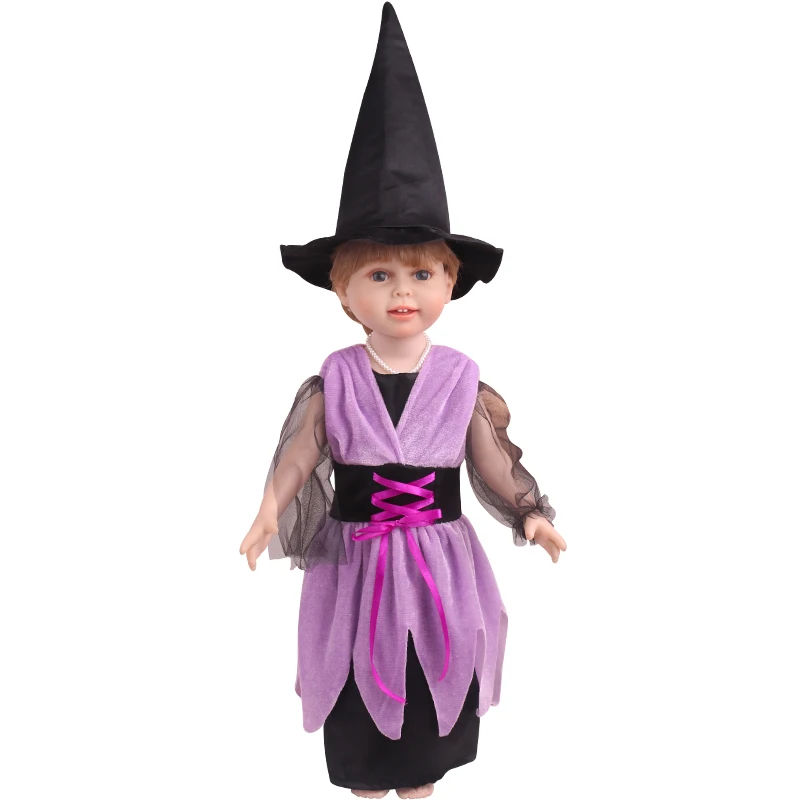18 inch Dekleta lutka obleko Nova Halloween vijolično čarovnice obleko + klobuk Ameriški novo rojen obleko Otroške igrače fit 43 cm baby doll c810