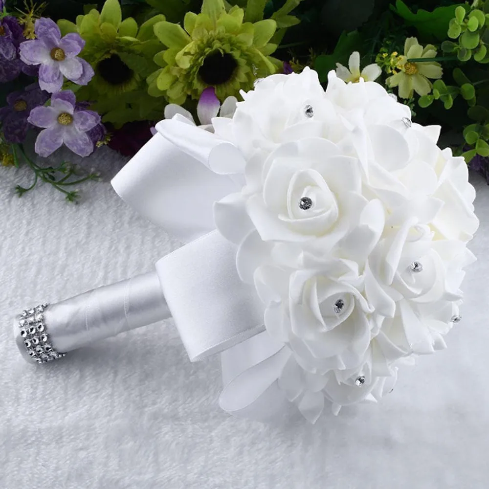Kristalne Vrtnice Pearl Družico Poročni Šopek Poročni Umetne Svile Cvetja Za Stranko Poroko Mariage Strani Cvetlični Okras