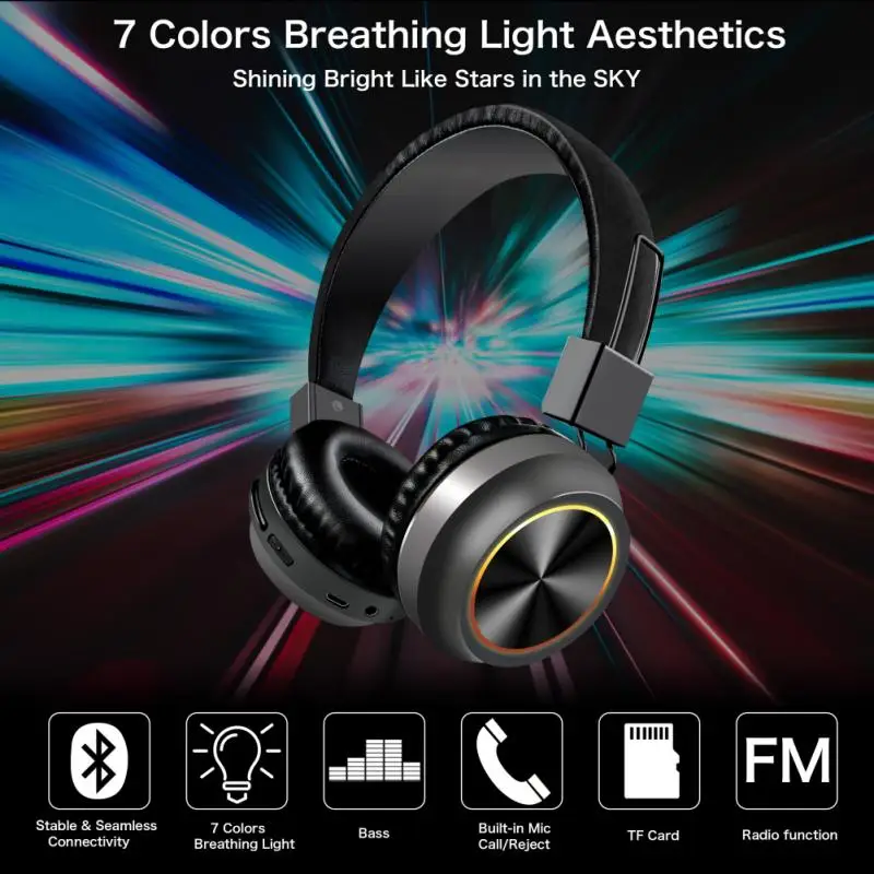 Bluetooth Slušalke LED Osvetlitev Gor Slušalke Slušalke Brezžične Slušalke Stereo Zložljive Šport Slušalke Slušalke za MP3 Predvajalnik