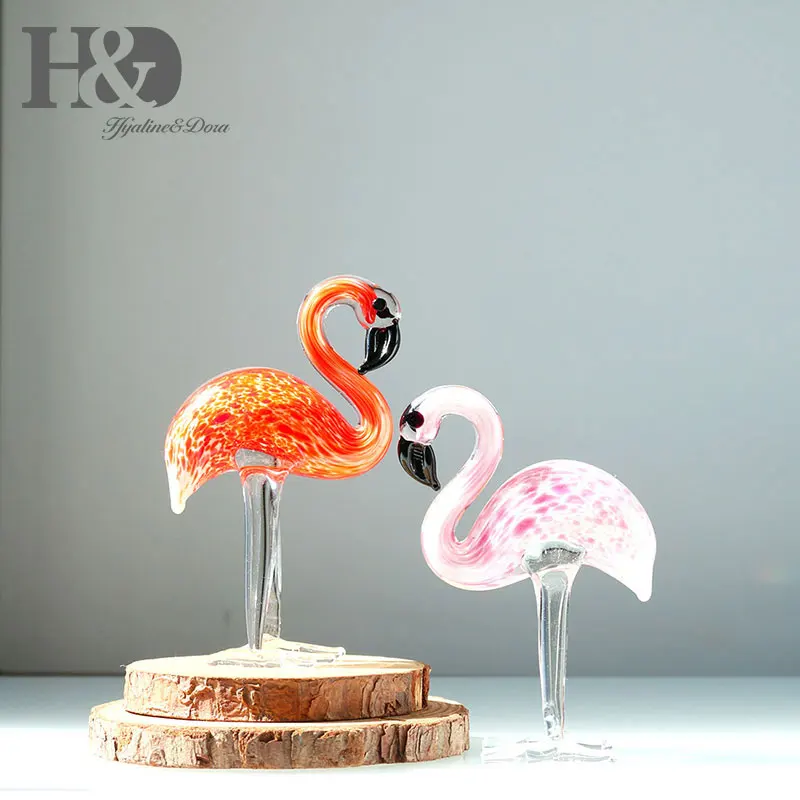 H&D Steklo, Ornament Kiparstvo - Art Stekla, Ročno Pihano Steklo Živalskih Figur Doma Dekoracijo 2PCS Plamencev (rdeče in roza)