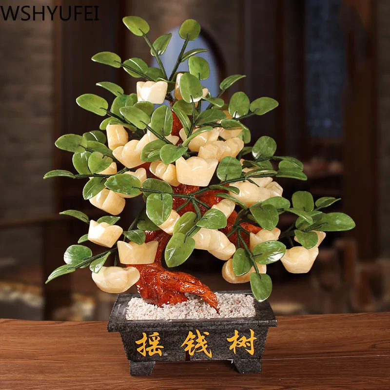 Naravni jade Fortune Drevo Ornament Bogastvo Kitajski Ingot Drevo Srečo, Denar Drevo Ornament Home Office Dekoracijo Namizni Obrti