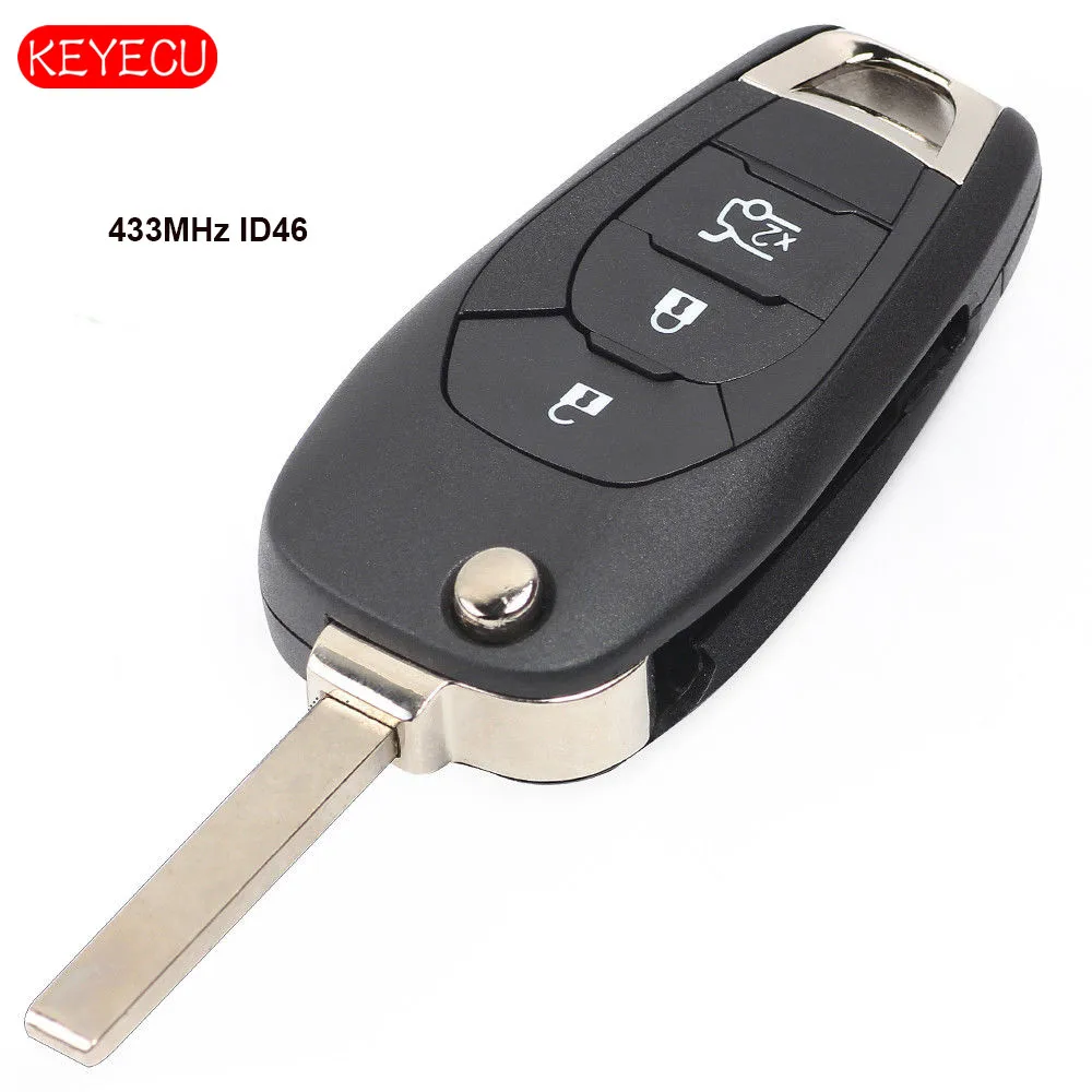 Keyecu Flip Daljinski Ključ 3 Gumb Fob 433MHz PCF7941 Zamenjava za Chevrolet Cruze Aveo-2017
