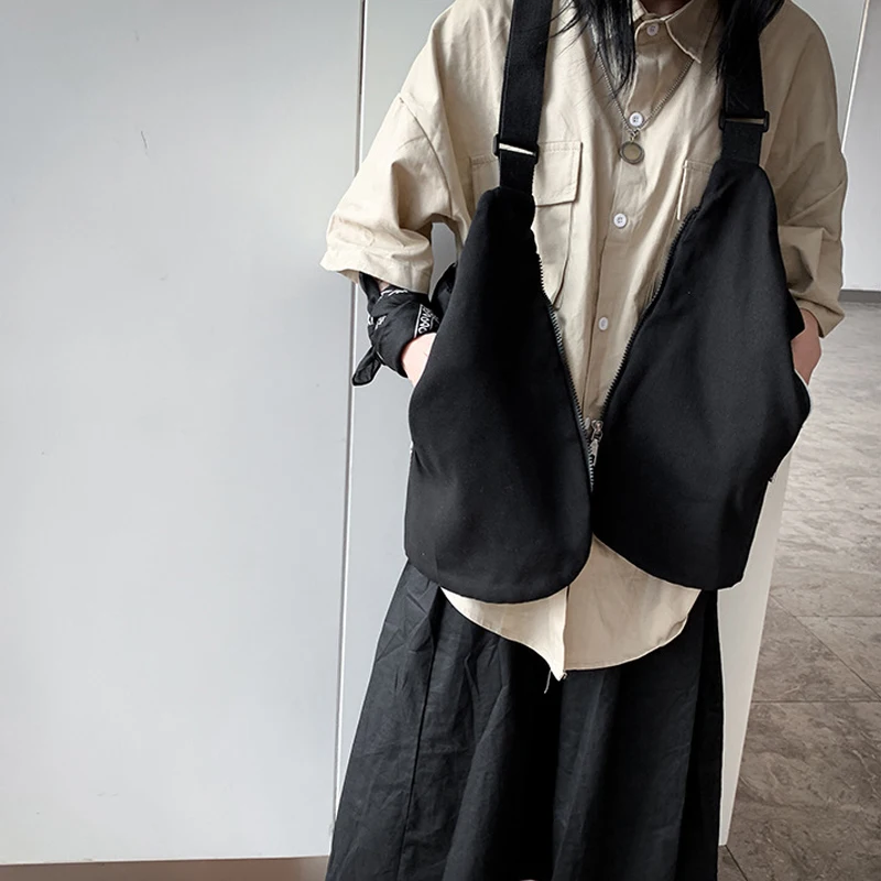 Prsi Vrečko Moških funkcionalne Telovnik Koreja Harajuku Ulica Slog, Velike Zmogljivosti, Crossbody Vrečko za Ženske Črna Cotten Messenger bag