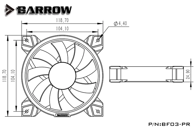 Barrow PWM Fan Velikosti 120*120 mm Ventilator uporabite za Radiator Računalnik Primeru z Aurora RGB Svetlobe 4PIN Fan 5V RGB 3PIN Podporo AURA