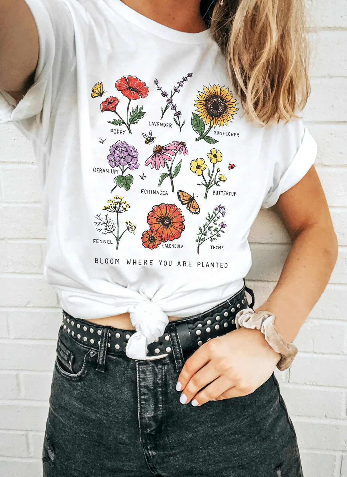 Harajuku Bloom Kjer So Zasajene Ženske Tshirt Ulične Kratek Rokav Vrhovi Grafični Tees Botanični Cvet O-vratu T-shirt 2020