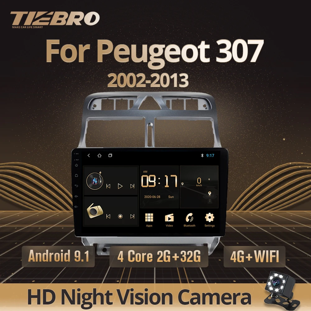 TIEBRO2 Din Android 9.0 Avto DVD, Bluetooth, GPS Navigacija Multimedia Player Autoradio Stereo Igralec Za Peugeot 307 2002-2013