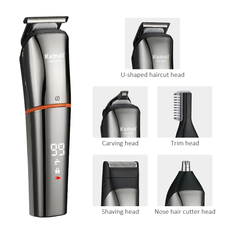 Kemei Profesionalne frizerske Clipper za Moške Večnamensko 5In1 Električni Hair Trimmer LED Zaslon Frizuro Orodje za Rezanje Lase