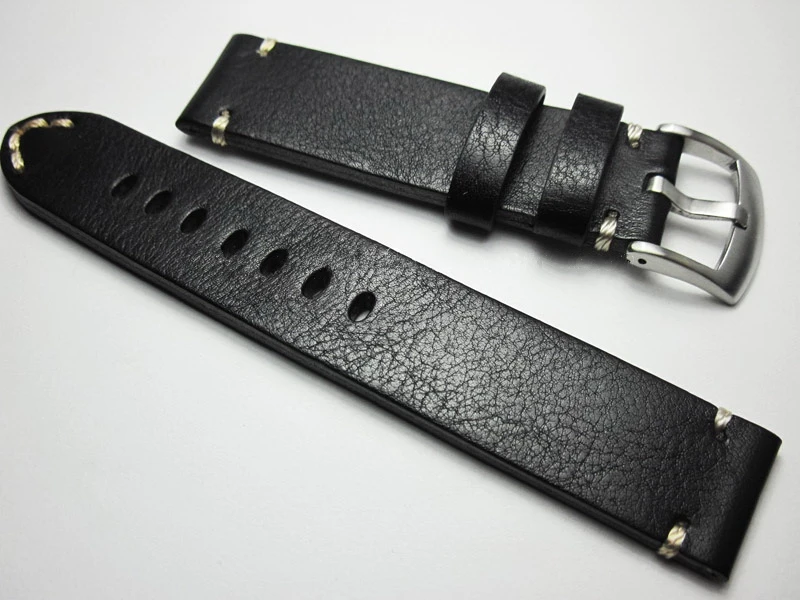 18 19 20 21 22 mm Pravega Usnja Watch pasu Trak Visoke kakovosti usnja, ki je ročno izdelan manšeta Črni blagovne Znamke Debel Pas moška zapestnica