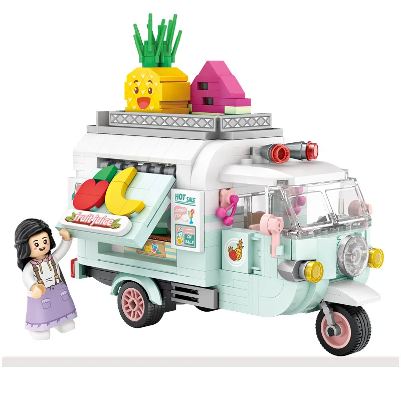 LOŠKI Mini Bloki Mesto Serije Street view 480pcs HRANE tovornjak za sadje/sladoleda trgovina učenje Interaktivno Zbrati Igrače Brinquedos 1738