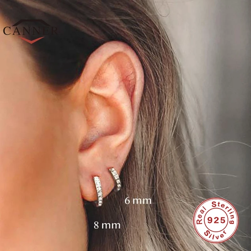 CANNER Pravi 925 Sterling Srebro Hoop Uhani za Ženske Krog Krog Uhan Cirkon Piercing Earings osebno Trend Nakit