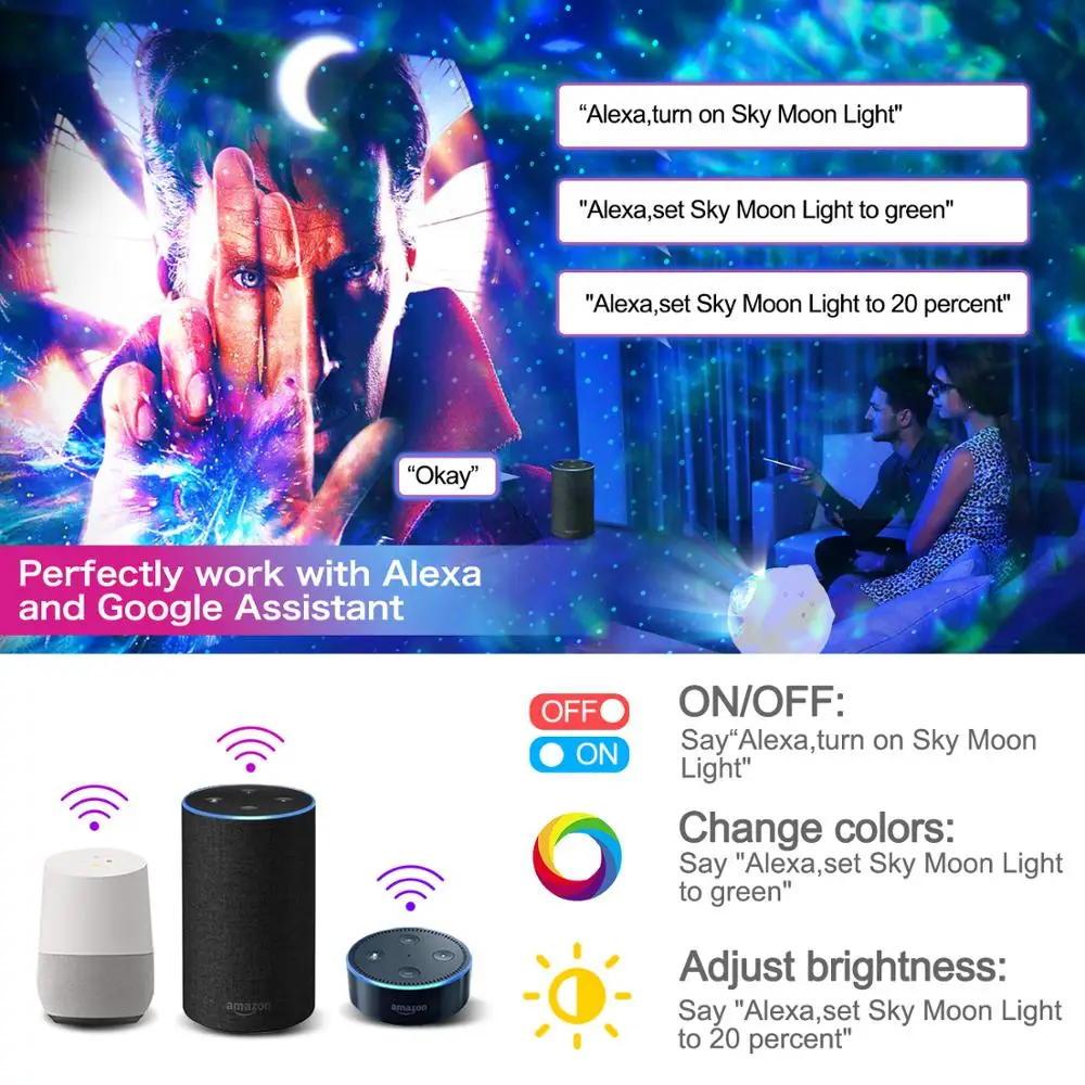 Wifi Nadzor Pisane Galaxy Projektor Zvezdnato Nebo Noč Svetlobe USB Glasovni Nadzor Igralec otroški Romantični Zvezdnato Nebo Projektor Lučka