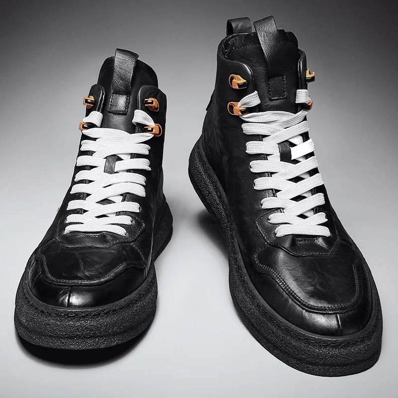 Črne Moške Priložnostne Čevlji blagovne Znamke Trend Moške kratke čevlji na Prostem Udobno Gleženj škornji Visoki Kakovosti Čipke-up Non-slip Zimski Čevlji