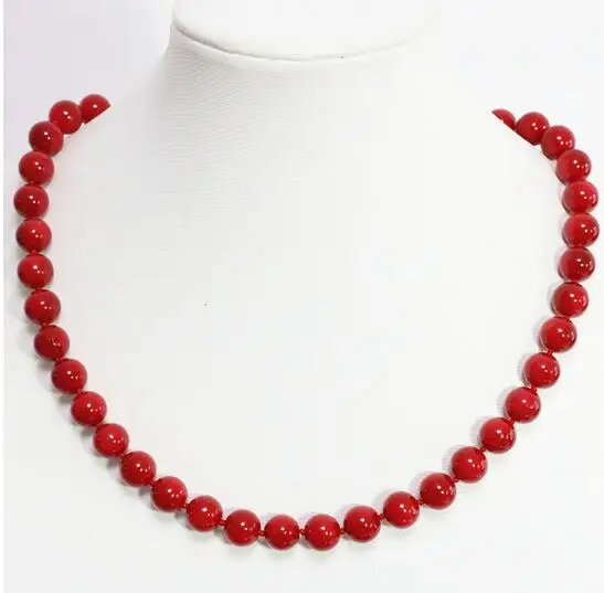 Moda dekle >Nov modni rdeča umetno koralni ogrlica za ženske 8, dopisnica 10, 12,14 mm krog pearl lupini ogrlica za ženske 18 inch