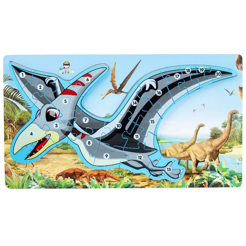 DIY Lesene Dinozaver Število Pismo Puzzle Zgodnje Izobraževanje Otrok Izobraževalne Dinozaver Animal Jigsaw Puzzle Gradnik Igrača