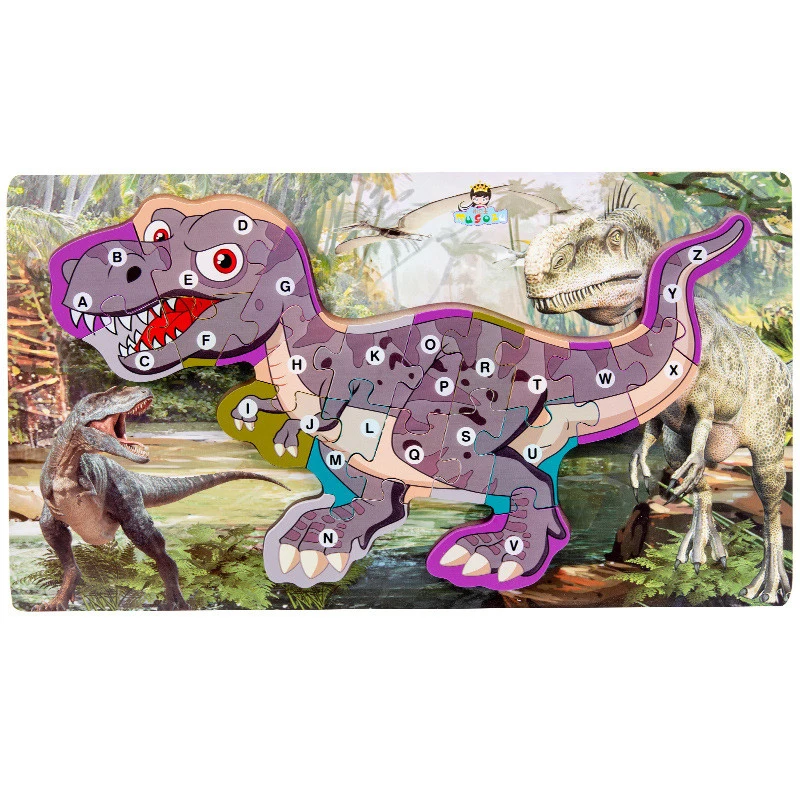 DIY Lesene Dinozaver Število Pismo Puzzle Zgodnje Izobraževanje Otrok Izobraževalne Dinozaver Animal Jigsaw Puzzle Gradnik Igrača