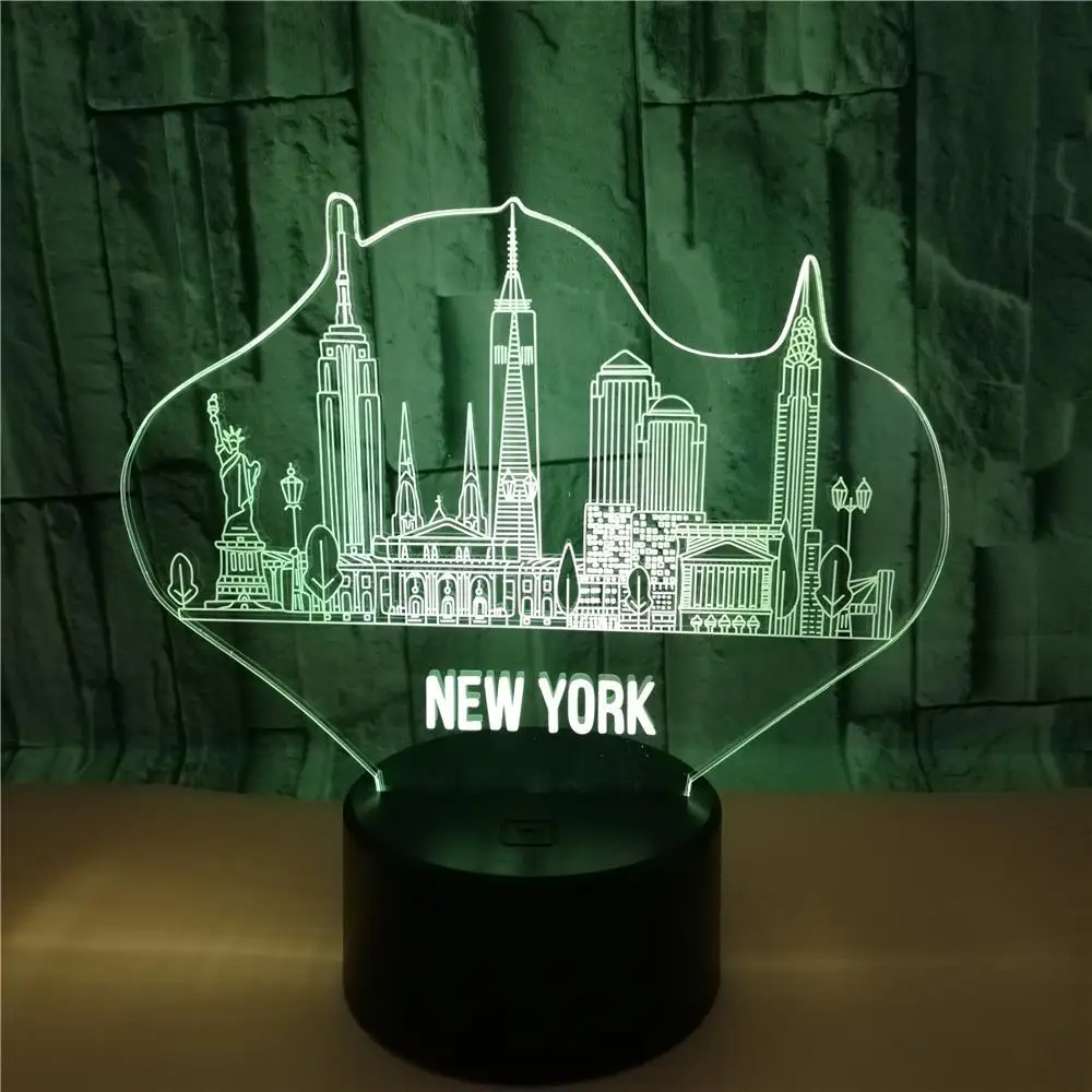 New York Stavb Modeliranje 3d Iluzije Nočna 7 Barv led Desk usb namizne Svetilke za Dom Spalnica Živeti, Soba Dekoracijo