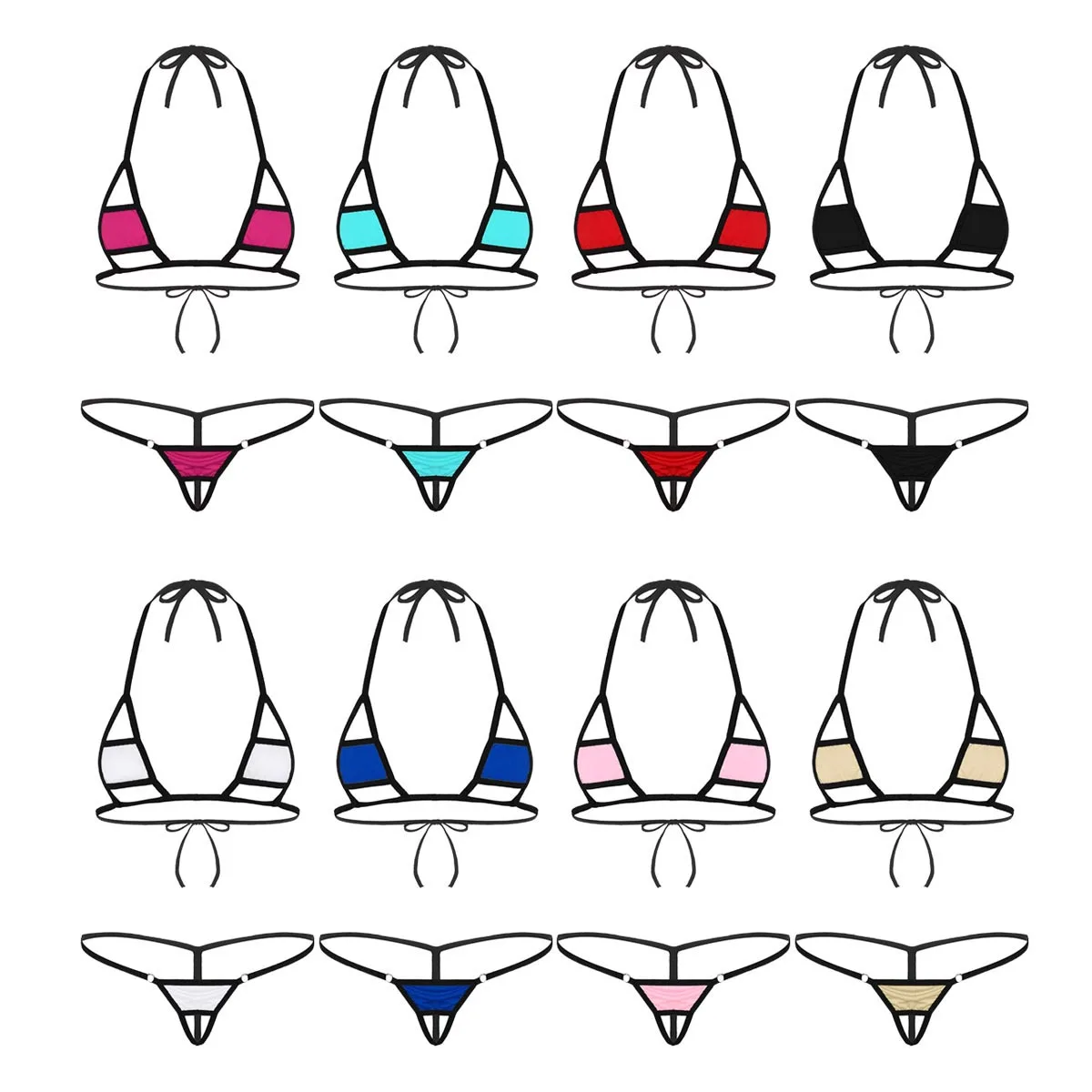 TiaoBug Ženske Perilo Nastavite Povodcem Mini Micro Bikini Modrc Top z G-String Odprite Mednožje Tanga Crotchless Hlačke Seksi spodnje Perilo