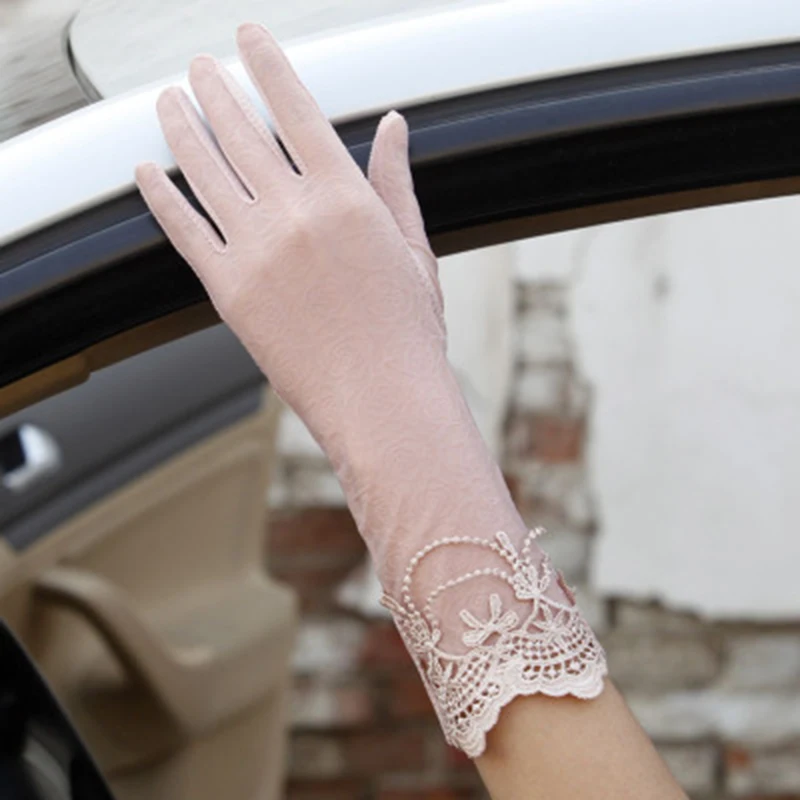 Rokavice za zaščito pred soncem non-slip čipke ledu svilene rokavice seksi ženska tanke oddelek poletje UV zaslon na dotik vožnje, dolge rokavice 03K