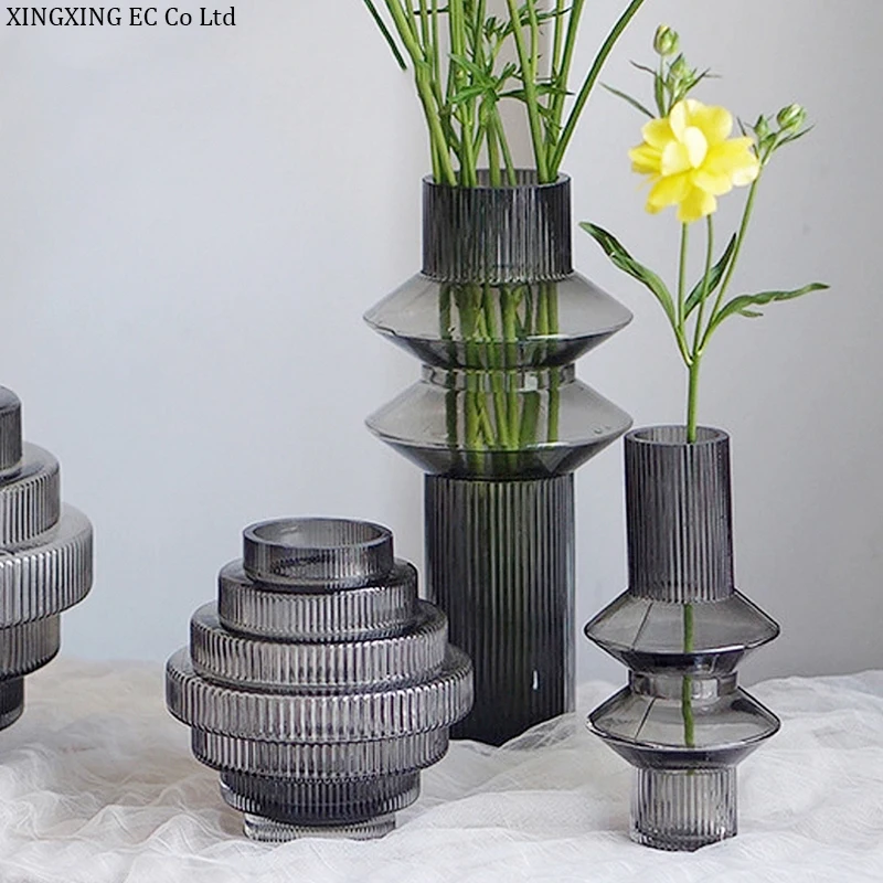 Moderno Osebnost Siva Stekla Točilne Vaza Kreativno Modeliranje Dnevna Soba Cvetlični Aranžma Dom Dekoracija Dodatna Oprema