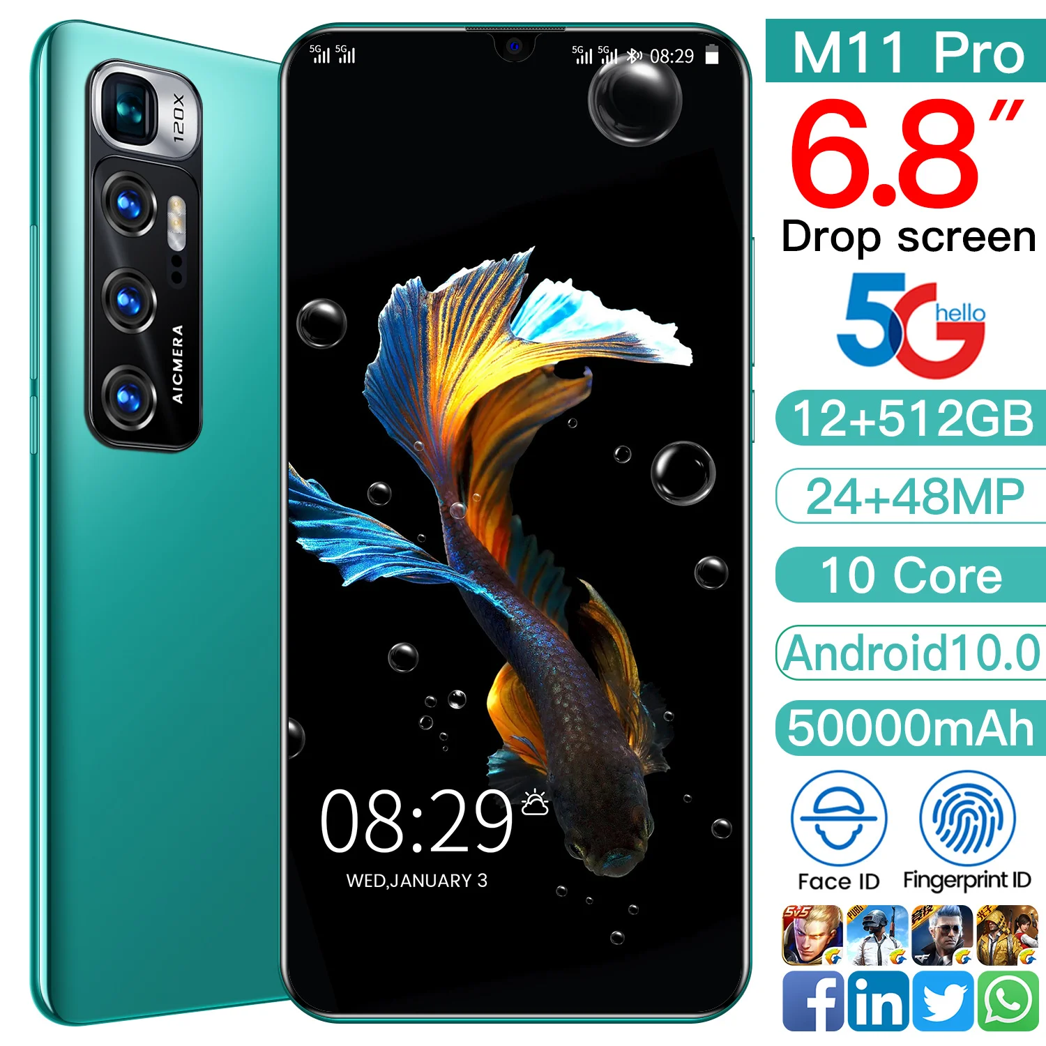 Xiao M11 Pro 6.8 palčni Pametni Globalni Različici 512GB 5000mAh Android 10.0 GPS, Wifi 5G Mobilno PhoneIn Parka Dual SIM